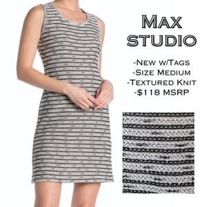 Max Studio Sheath Minidress Medium Sleeveless Gray Black Stripe Textured NEW